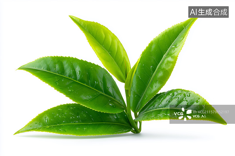 【AI数字艺术】白色背景下的茶叶特写图片素材