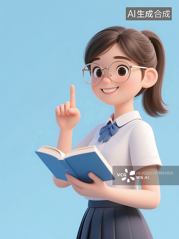 【AI数字艺术】3D立体三维C4D一个女学生青少年开学季拿着书本学习教育知识图片素材