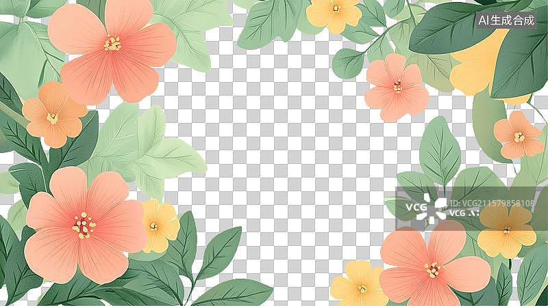 【AI数字艺术】夏天活力盛开鲜花边框环绕装饰免抠图形图片素材