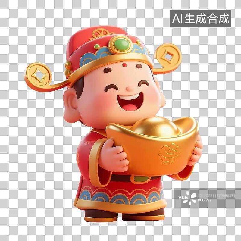 【AI数字艺术】财神送元宝，3D免抠元素图片素材