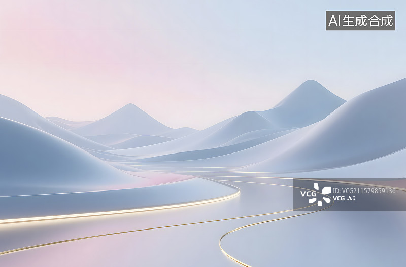 【AI数字艺术】科技感白色山脉鎏金背景图片素材