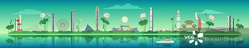 深圳城市描边夏天矢量插画图片素材
