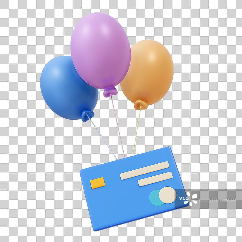 挂在气球上的信用卡从天而降商务金融3D卡通插画元素图片素材