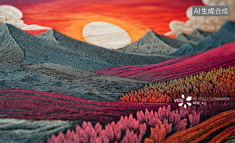 【AI数字艺术】梦幻山林夕阳景图片素材