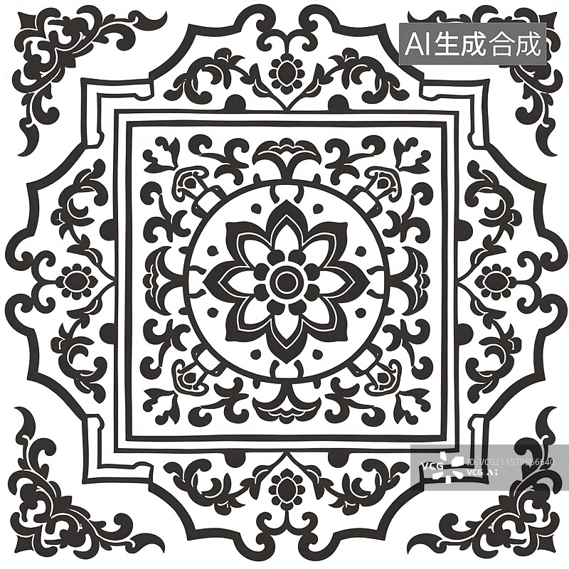 【AI数字艺术】中国传统花纹藻井纹图片素材