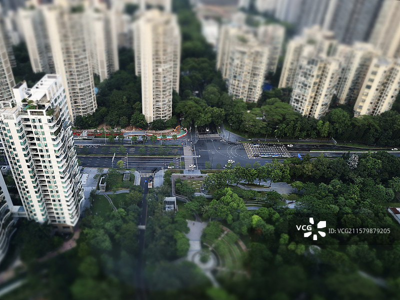 航拍微缩景观T字路口图片素材