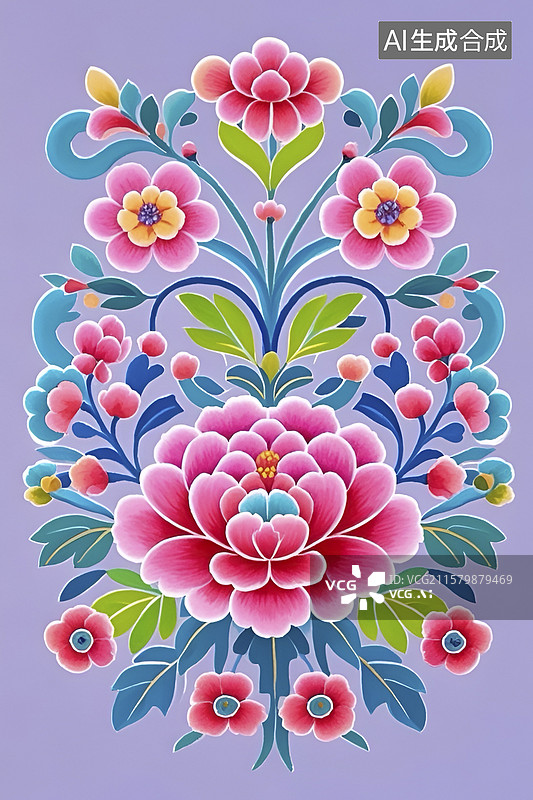 【AI数字艺术】中式传统牡丹花纹饰插画图片素材
