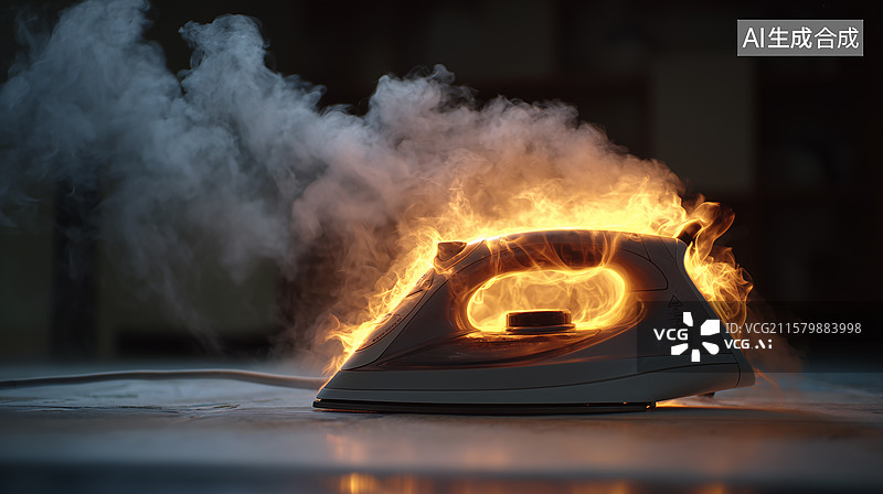 【AI数字艺术】电熨斗起火警示图图片素材
