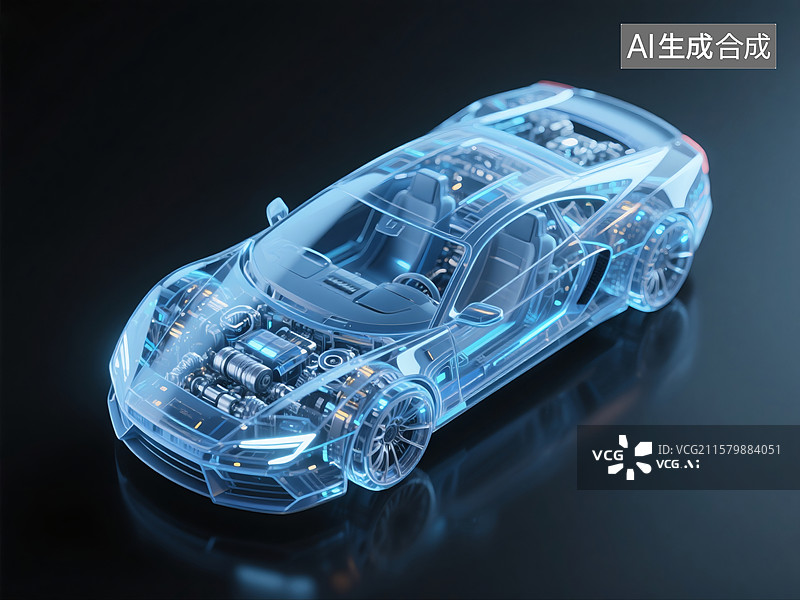 【AI数字艺术】3D工业透明汽车模型图片素材