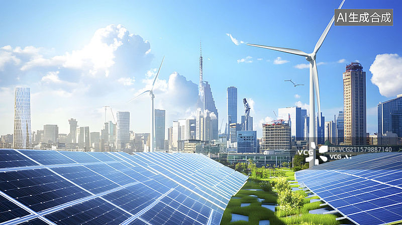 【AI数字艺术】沙漠太阳能城市​图片素材