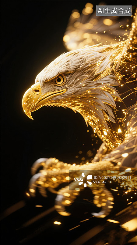 【AI数字艺术】金色光芒中的雄鹰图片素材