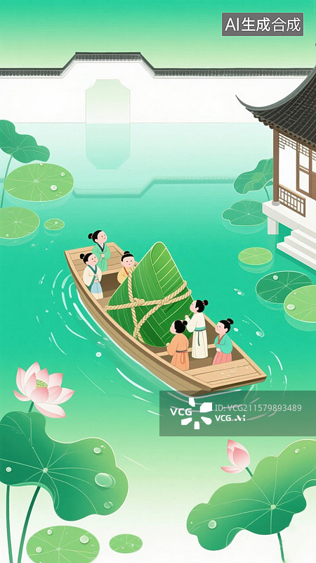 【AI数字艺术】湖上泛舟共度端午佳节图片素材