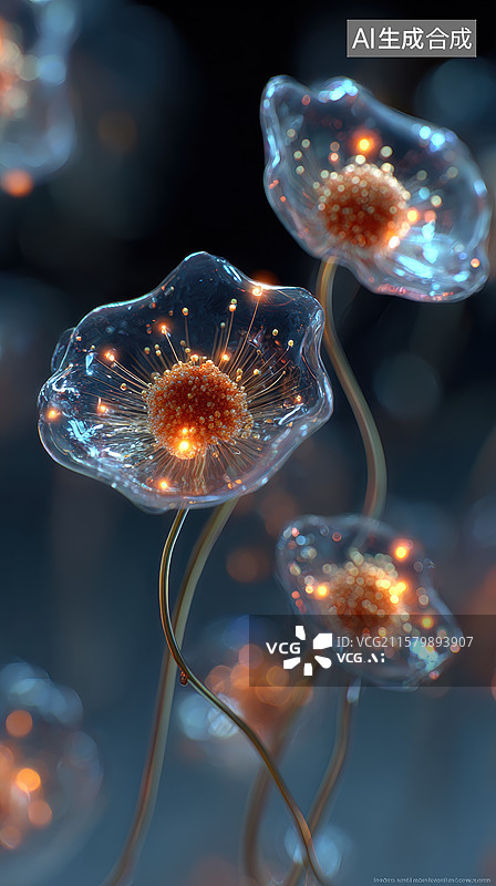 【AI数字艺术】发光水母在深海中漂浮图片素材