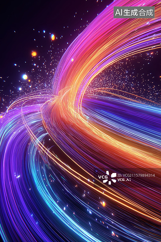 【AI数字艺术】炫彩光带交织的宇宙景象图片素材