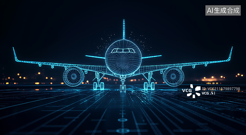 【AI数字艺术】未来科技感飞机轮廓夜景图片素材