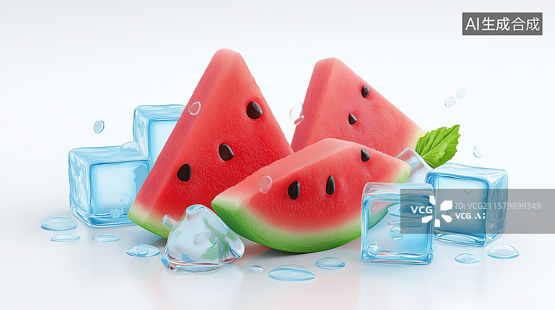 【AI数字艺术】冰块与西瓜片的清凉组合图片素材