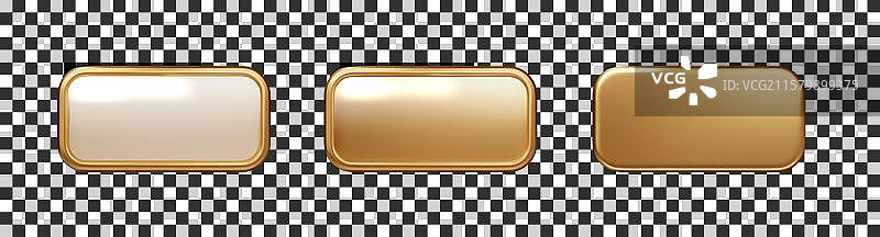 金色盘子按钮形状，带框架，逼真效果图片素材
