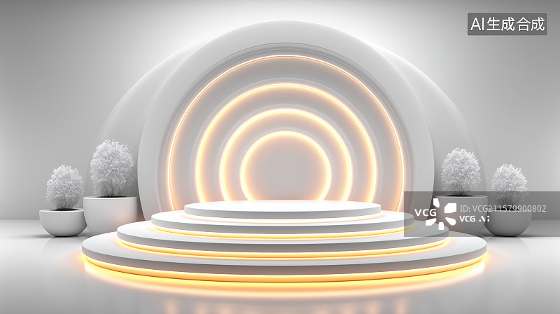 【AI数字艺术】圆形光圈与发光平台的现代设计图片素材