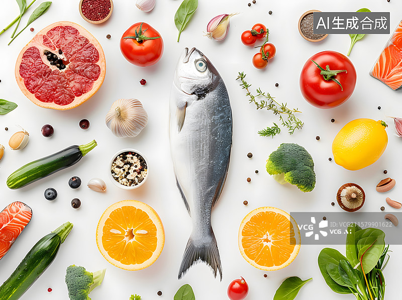 【AI数字艺术】白色背景上的各种海鲜食材图片素材