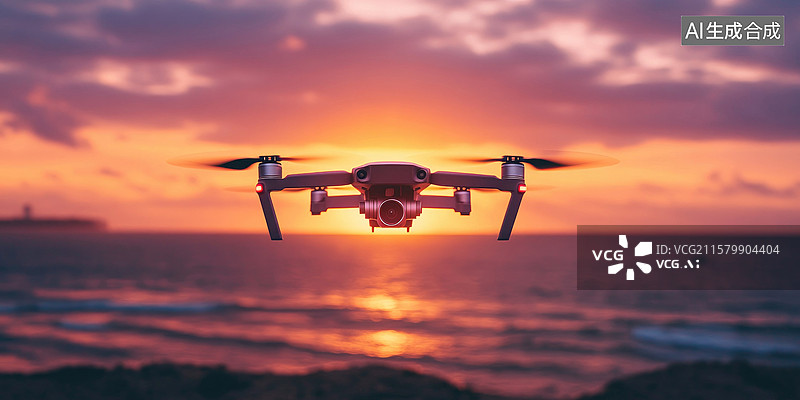【AI数字艺术】航拍无人机捕捉迷人海上日落创意商业背景创新低空经济未来科技黄昏天空自然之美图片素材