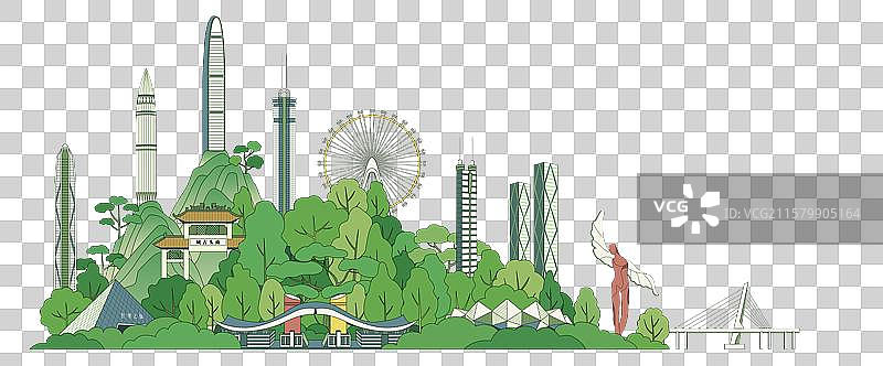 深圳城市风景描边矢量插画图片素材