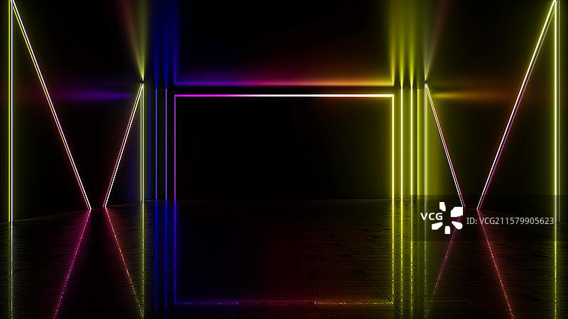 赛博朋克风迷幻空间 3D现代建筑空间内部 未来空间 空间艺术图片素材