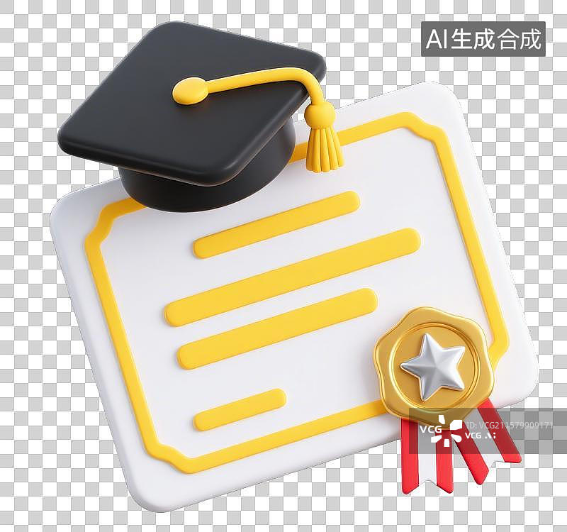 【AI数字艺术】3D三维卡通奖状录取通知书质量认证元素图片素材