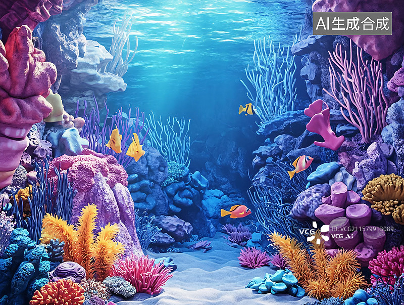 【AI数字艺术】梦幻海底珊瑚礁景观插画图片素材