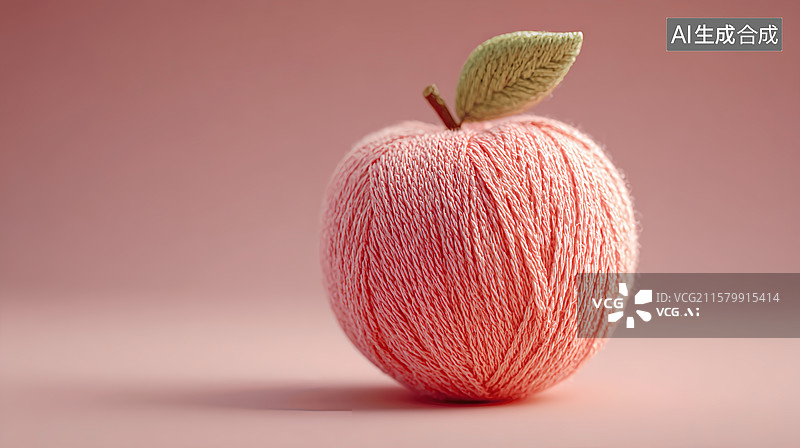 【AI数字艺术】3D毛线编织苹果粉色背景图片素材