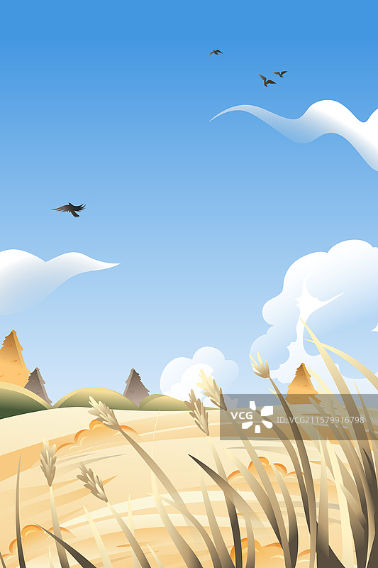 卡通秋季秋天处暑节气立秋学生情侣亲子粮食美食农耕麦穗秋分郊游旅游古建筑自然风景中国风国潮渐变矢量插画图片素材