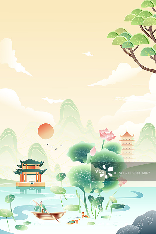 卡通秋季秋天处暑节气立秋学生情侣亲子粮食美食农耕麦穗秋分郊游旅游古建筑自然风景中国风国潮渐变矢量插画图片素材