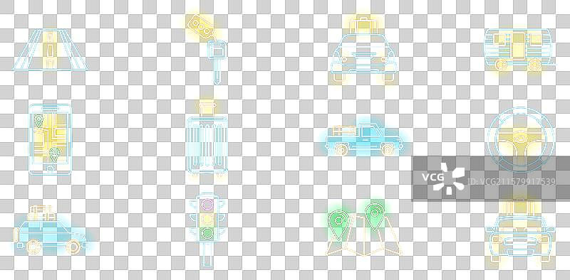 公路旅行图标集，展示汽车和行李图片素材