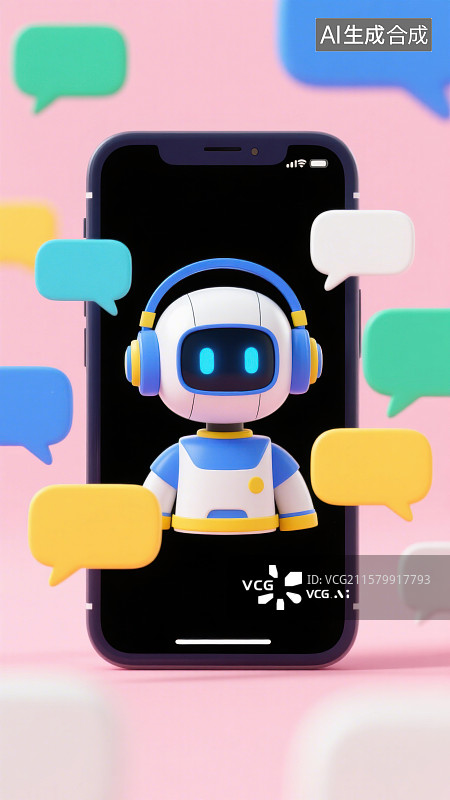 【AI数字艺术】3D三维机器人助手移动智能手机移动端智能虚拟助手科技主题图片素材