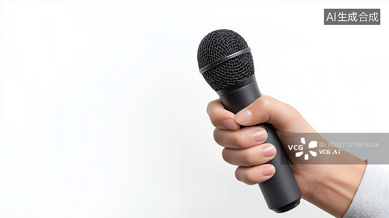 【AI数字艺术】手持黑色麦克风特写图片素材