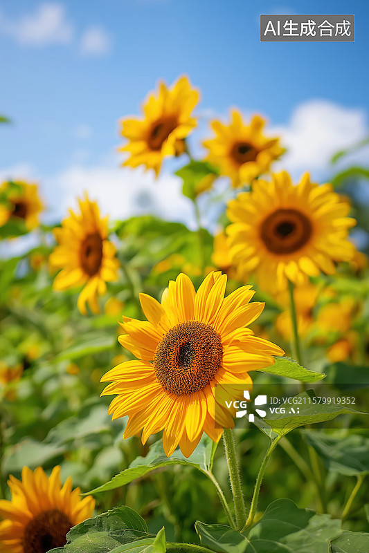 【AI数字艺术】向日葵在晴空下绽放图片素材