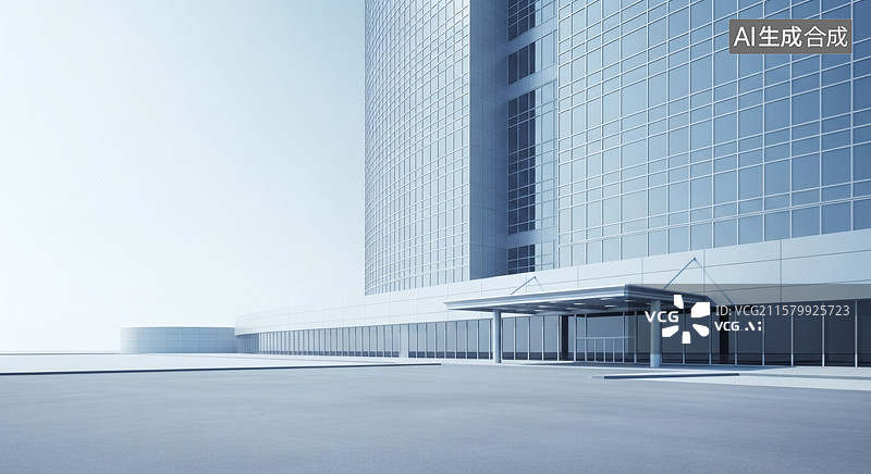 【AI数字艺术】现代玻璃建筑宽敞前区景象图片素材