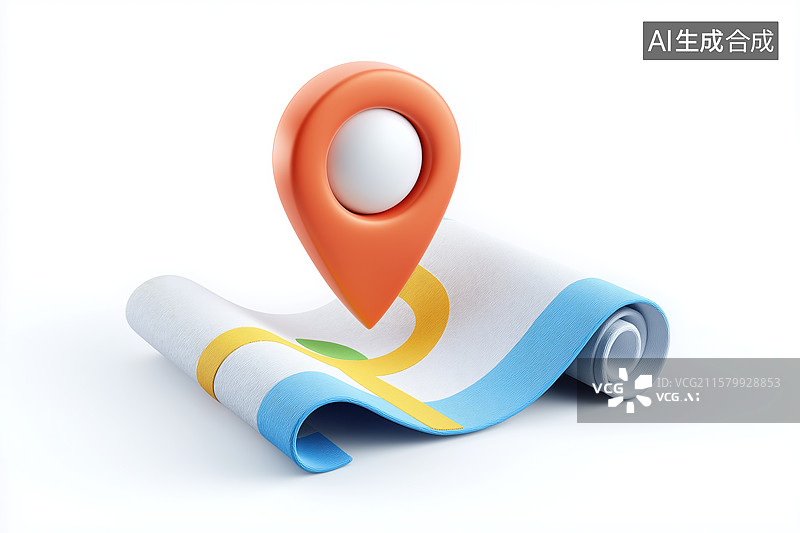 【AI数字艺术】地图卷轴与定位图标图片素材
