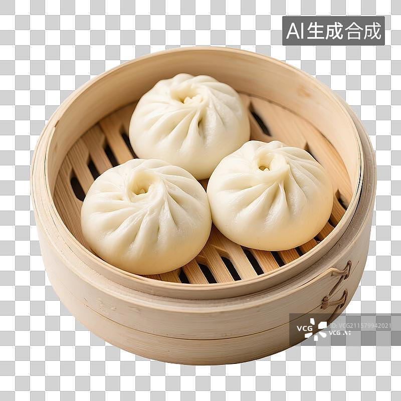 【AI数字艺术】包子，小笼包，美食免抠元素，放在蒸笼里的一屉小笼包，鲜肉包子，速冻食品，传统美食，特写图片素材
