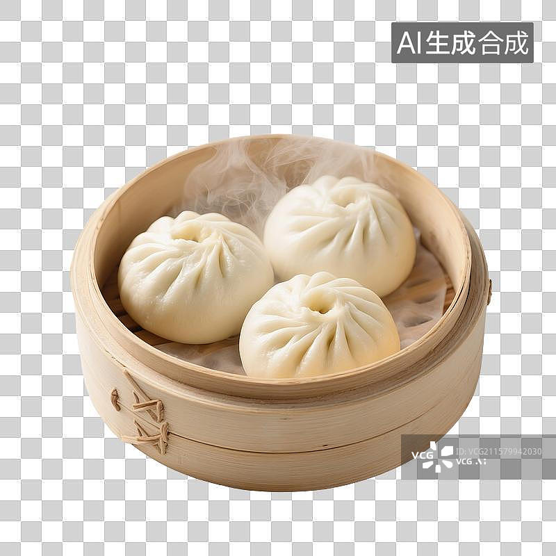 【AI数字艺术】包子，小笼包，美食免抠元素，放在蒸笼里的一屉小笼包，鲜肉包子，速冻食品，传统美食，特写图片素材