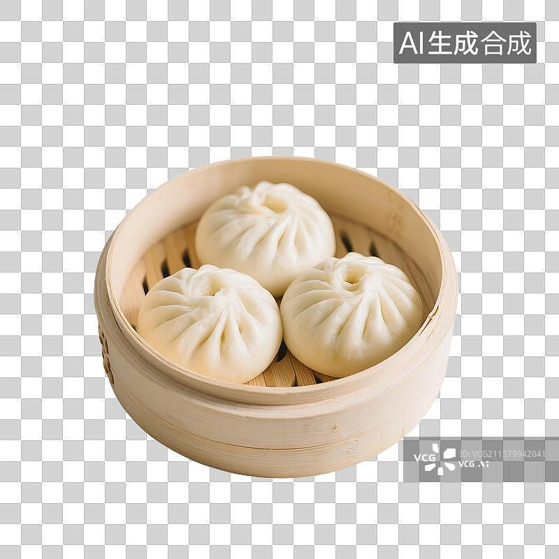 【AI数字艺术】包子，小笼包，美食免抠元素，放在蒸笼里的一屉小笼包，鲜肉包子，速冻食品，传统美食，特写图片素材
