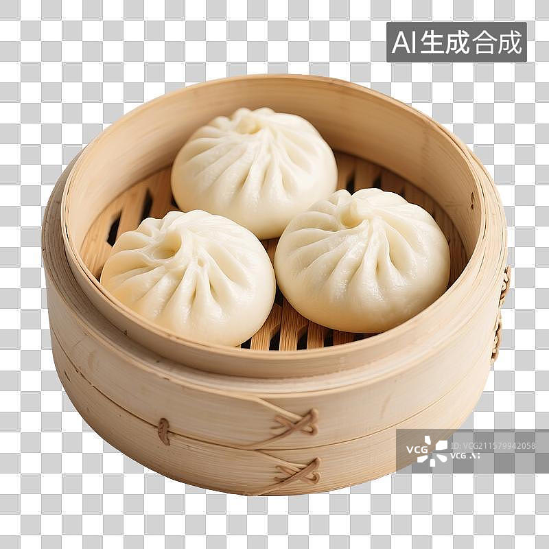 【AI数字艺术】包子，小笼包，美食免抠元素，放在蒸笼里的一屉小笼包，鲜肉包子，速冻食品，传统美食，特写图片素材