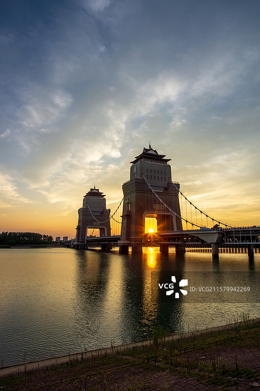夏日扬州万福大桥晚霞图片素材