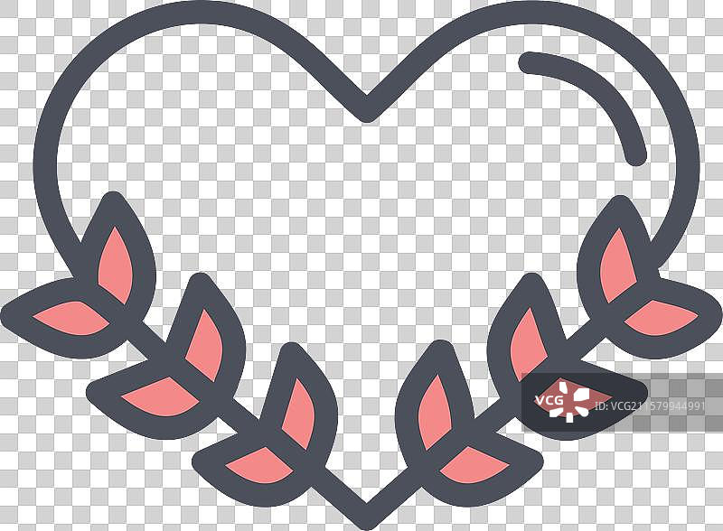 心形与月桂花环线条图标平面设计图片素材
