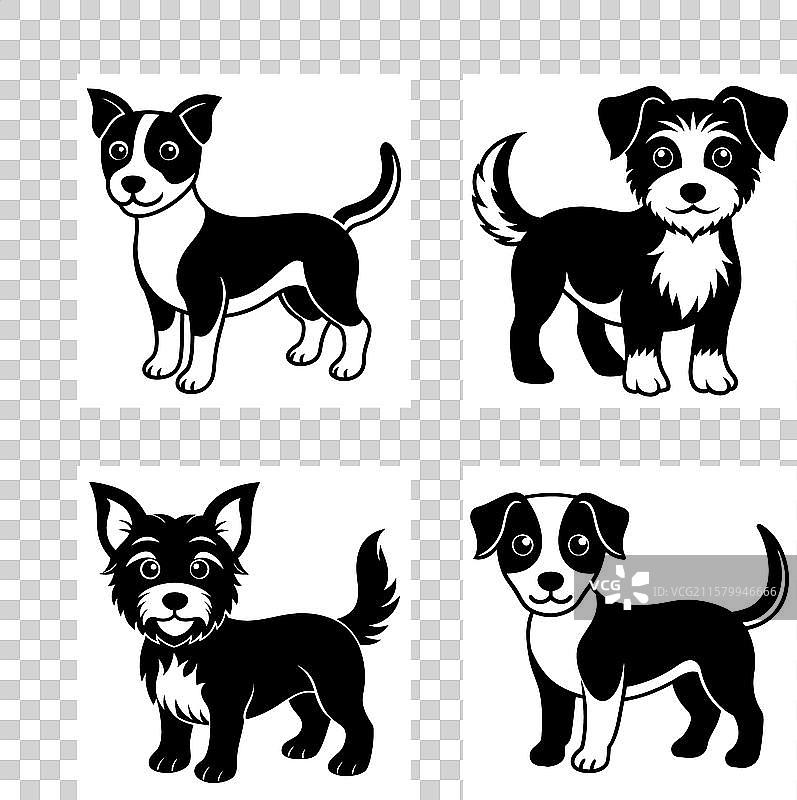 可爱狗狗的四个图标套装图片素材