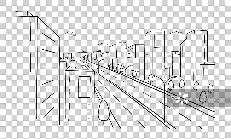 城市街道的手绘草图图片素材