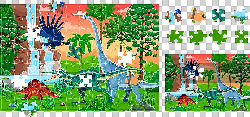 史前风景拼图游戏拼块图片素材