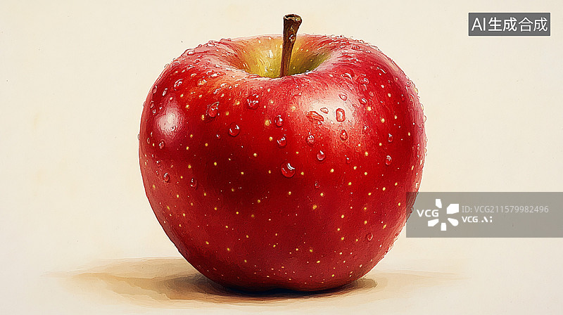 【AI数字艺术】带水珠的红苹果图片素材