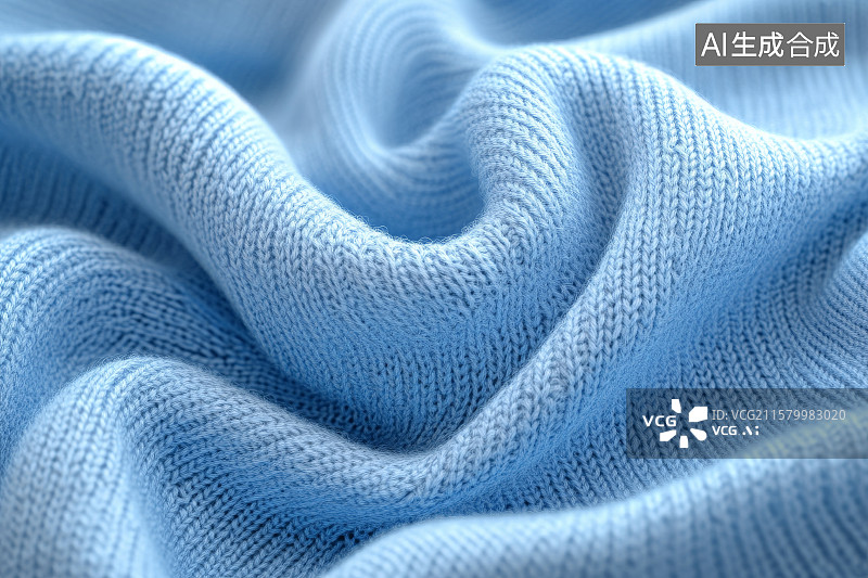 【AI数字艺术】浅蓝色针织布料的纹理特写图片素材