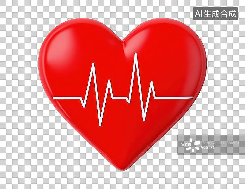 【AI数字艺术】带有心电图线的红色心形图标图片素材