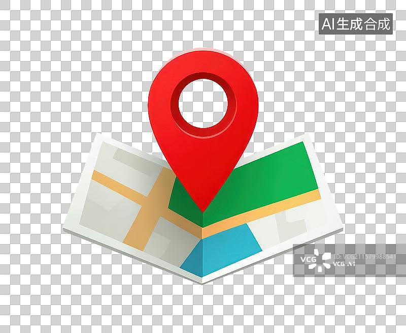 【AI数字艺术】地图上的红色定位标记图片素材